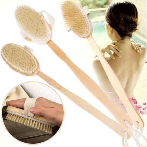 1PC Long Wood Handle Bath Brushes Reach Back Body Shower Bristle Scrubber Spa Bathroom Bath Brush Body Dry Cleaning Tools