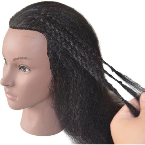 100% Real Hair African Training Head Can Dye Paint Curl Braid For Black Human Barber Hairstyle 14inch Black Hair Mannequin Head