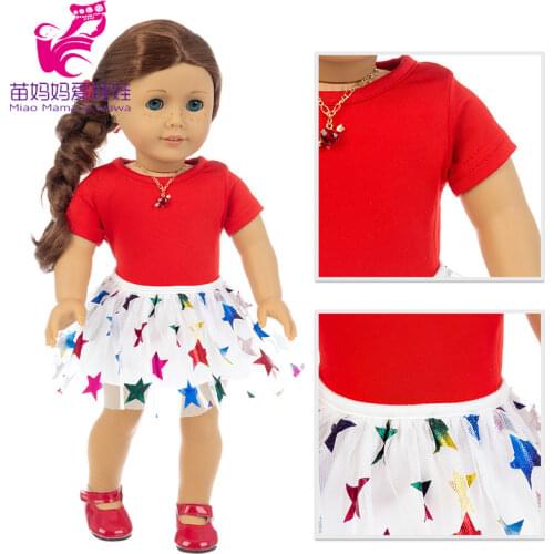 18" Girl Doll Dress Glitter Star Dress 43cm Baby Doll Lace Dance Tutu Skirt New Year Gift for Baby Girl