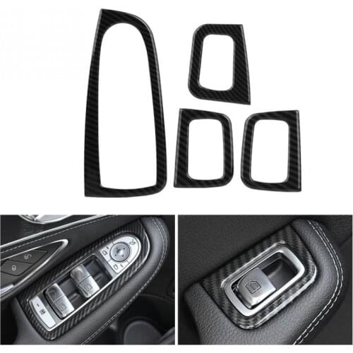 4Pcs Carbon Fiber Style Car Electric Window Lift Switch Button Cover Trim for Mercedes Benz C Class W205 2015-2018 Car Styling