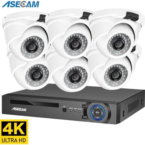 4K Ultra HD 8MP Security Camera System h.265 POE NVR Kit CCTV Outdoor Metal White Dome Video Surveillance IP Camera Set