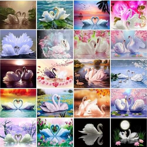 5D Diy Diamond Painting Embroidered "Animal Swan Lover" Mosaic Diamond Embroidered Landscape Painting Set Home Decoration Gift
