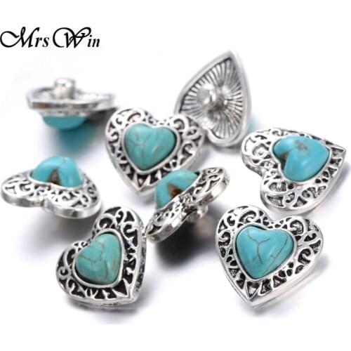 6pcs/lot Mrs Win Snap Jewelry Vintage Metal Love Heart 18MM Snap Fit Snap Bracelets Buttons Jewelry