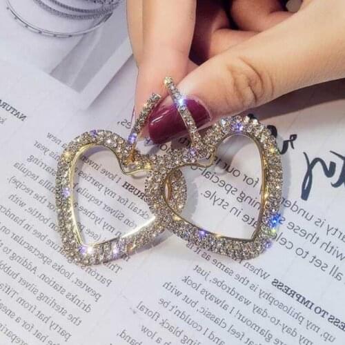 Shining Love Heart Geometric Drop Earrings for Women Girl Bijoux Oversized Gold Color Crystal Dangle Earing Party Jewelry