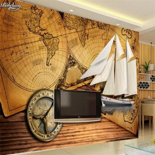 Beibehang Large custom wallpaper world map sailing sailing TV background living room bedroom wall home decoration