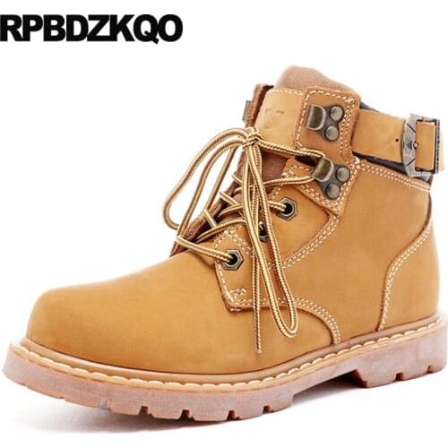 Boots Full Grain Leather Lace Up Working Ankle Fall Work Safety Yellow Runway Designer Shoes Men High Quality Autumn Booties