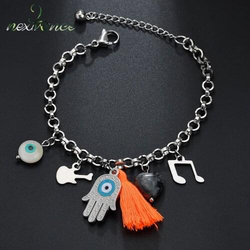 Nextvance Hand of Fatima Evil Eye Pendant Bracelets Heart Guitar Music Note Tassel Bracelet for Kids Children Gift Pulseiras