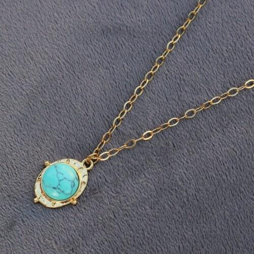 Trendy Green Natural Stone Stainless Steel Eye Pendant For Women Vacuum Plating Golden Necklace 42cm Chain Choker
