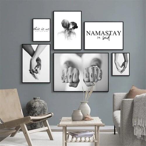 Black And White Couple Kiss Wall Art Poster Hand In Hand Art Prints Quotes Canvas Painting Nordic Pictures Living Room Decor