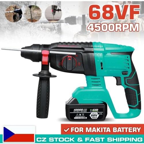 68Vf Brushless Cordless Hammer Drill with 2 Battery Rechargeable Electric Hammer Impact Drill Power Tools for Makita 18V Battery