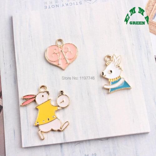 Alice Adventure in Wonderland Rabbit Enamel Jewelry Charm 18mm 21mm 27mm 10pcs for DIY Earrings Accessories for Christmas