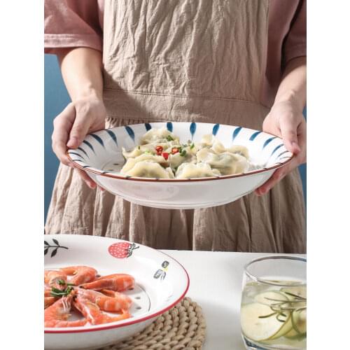 FANCITY Dumpling plate draining double-layer ceramic large dumpling plate household bone china Japanese creative fruit plate