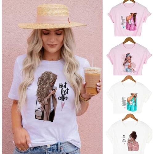 Fashion Summer Graphic Tee Women Short Sleeve T Shirt But First Coffee Harajuku Letter Mom Life Casual Streetwear Female Tops