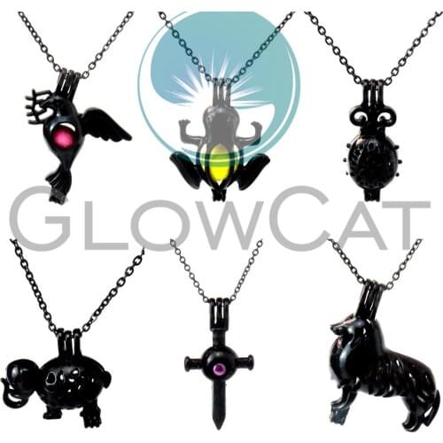 GLOWCAT Pigeon Bird Frog Sword Wolf Lucky Elephant Beads Cage Aroma Essential Oil Diffuser Oyster Pearl Cage Locket Necklace