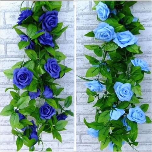 240CM long Artificial rose Silk Flower Vine Green Leaf Vine Garland for Home Wall Party Decorations 8 color