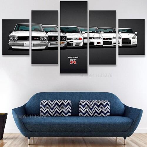 Hd print 5 Pieces Canvas Painting Nissan Skyline GTR Car Poster Painting Wall Art Home Living Room Decor with framed