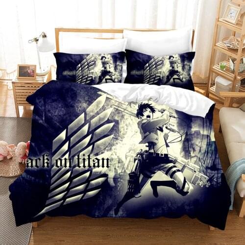 3D Printed Anime Attack On Titan Bedding Set Cartoon Duvet Cover Pillowcase Comforter Bedding Set Boys Bedclothes Bed Linen