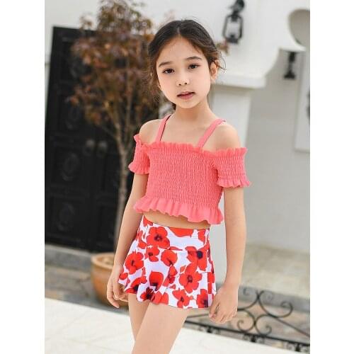 Swimsuit Girls Two Pieces Swimwear Kids Children Ruffles Print Bandage Swimwear Bathing Suit Bikini Set Outfits Kinderen badpak