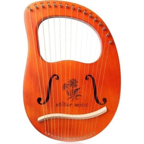 Lyre Harp,16 String Mahogany Lyre Instrument,Begonia Flower Pattern Harp,with Tuning Wrench, for Music Lovers Beginners