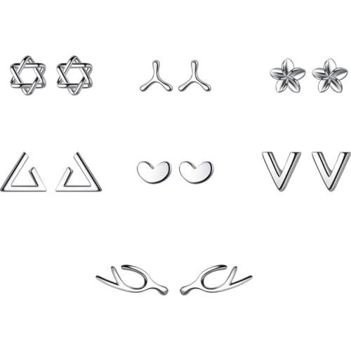 Small Cute 1Pair 100% Real. 999 Pure Silver Fine Jewelry Star Flower Heart Stud Earrings Ear Treatment Anti allergy C-G9305