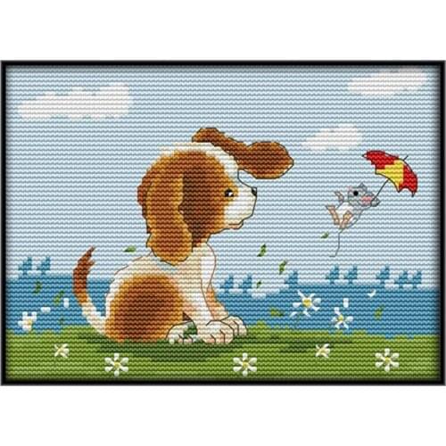 Cartoon animal cross stitch dog pattern golden retriever goodbye friend 11 cross stitch set 14 ct chinese cross stitch embroider