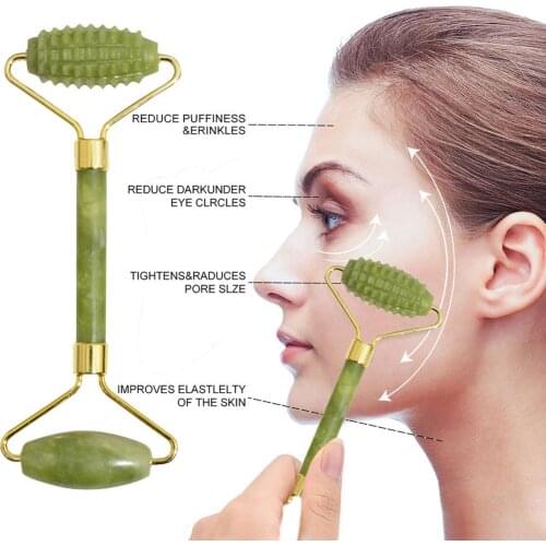 Natural Jade Push Double-Headed Roller Massager Set Beauty Device 3-piece Massage Face Foot Treatment Effective Relax The Body