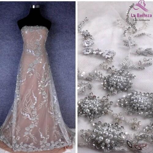 La Belleza 2021 New design,gray beaded lace fabric,beading lace 1 yard