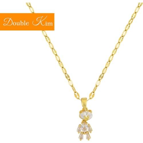 Little Bear Zircon Pendant Necklace Titanium Stainless Steel Gold Chain Necklace Inlaid Zircon Fashion Trendy Women Jewelry Gift