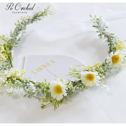 PEORCHID Rustic Flower Crown Bridal Hairbands Head Wreath Wedding Hair Accessories Beach Brides Party Headwear Floral Garland