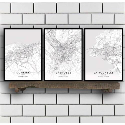 Dunkirk Grenoble La Rochelle Laval Le Havre Lille Limoges Lyon Marseille Metz Montpellier Mulhouse Nancy France Map Poster