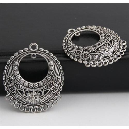 5pcs Silver Color Round Shaped Charms Chandelier Connector Pendant Jewelry Making DIY Handmade Craft 34mm A3027