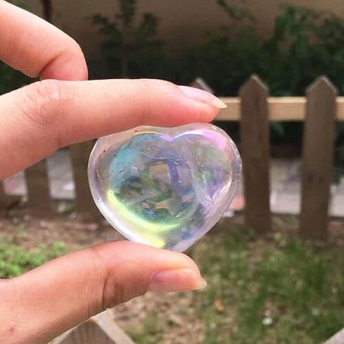Aura quartz heart natural stone mineral crystals healing gemstones pedras para artesanato modern decor