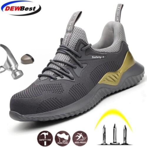 DEWBEST Work Shoes Steel Toe Cap Fashion Lightweight Breathable Men Industrial & Construction Work Safety Boot Walking Sneakers