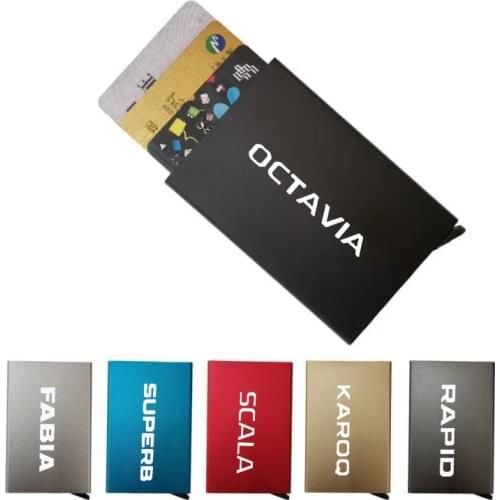 RFID Anti-theft Smart Holder Thin ID Metal Card Holder Fo Skoda Octavia FABIA KAMIQ KAROQ KODIAQ RAPID SCALA SUPERB