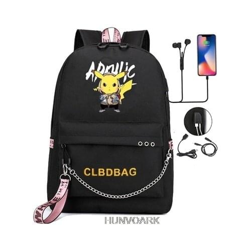 Pokemon Backpack School Bags for Women Men Pikachu Kids School Backpack Girls Boys Book Bag USB Charging Teenager SchoolBags