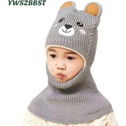 New Fashion Baby Cap Set Velvet Cartoon Baby Head Cover Winter Warm Neck Collar Kids Beanies Sets Plush Children Hats Scarf