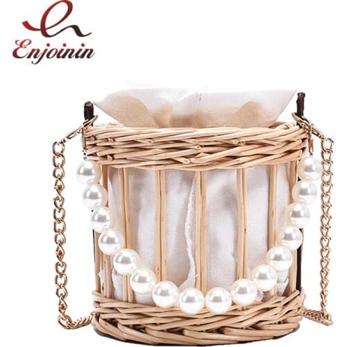 Handmade straw basket holiday Women Fashion Purses and Handbags Shoulder Chain Bag Bucket Bag Crossbody Bag Female Designer Bag