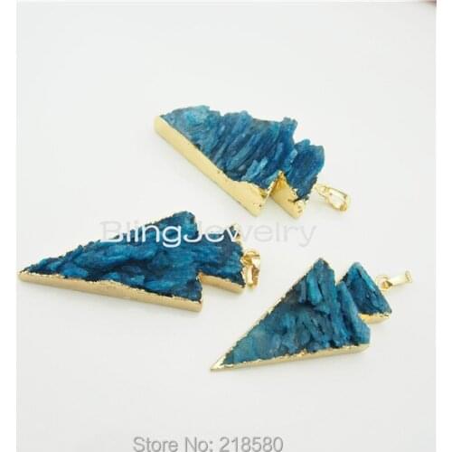 SP-068 Blue Druzy Cluster Arrowhead Pendant Charm with Gold