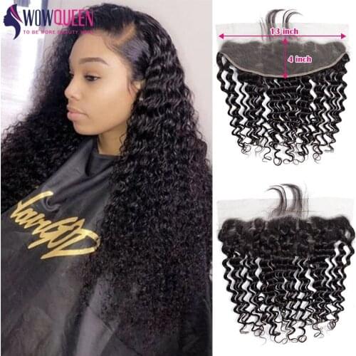 WOWQUEEN Hair Curly Wave Closure Brazilian 100% Human Hair Lace Frontal Natural Color Remy Hair Extensions 13x4 Lace Frontal