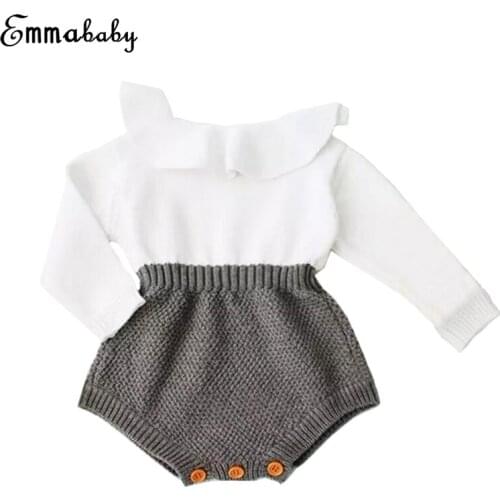 Baby Girl Knitting Romper 2017 New Fall Winter Long Sleeve Cape Collar Patchwork Romper Hot Sale Kid Knit Jumpsuit Clothes 0-24M