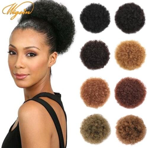 WIGSIN Synthetic Short Afro Kinky Curly Hair Bun Extension Claw Clip in Ponytail 8Inch Fluffy Chignon Hairpiece for Women