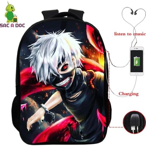 16 Inch Japanese Anime Backpack Cosplay Satchel School Shoulder Laptop Bag Tokyo Ghoul Rucksack Children Backpacks Travel Bags