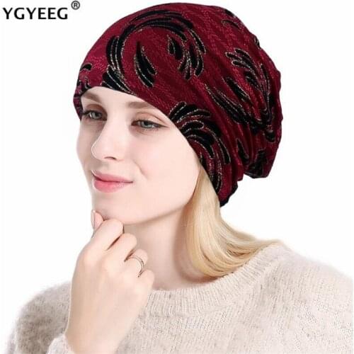 YGYEEG Autumn And Winter Skullies Beanies Fashion Casual Outdoor Ski Cap Men And Women Warm Knitted Flower Printing Cotton Hat