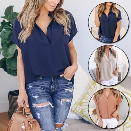 2021 Summer 5XL Plus Size Chiffon Women Shirts V Neck Short Sleeves Blouse Solid Loose Casual Top Woman Shirt Tunic Dropshipping