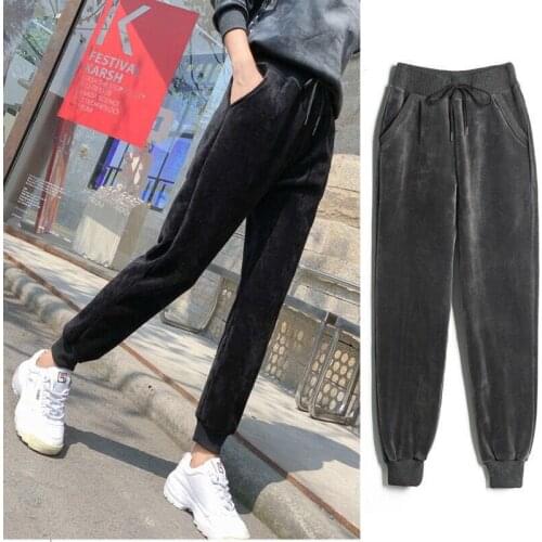 Womens Plus Velvet Harlan Pants Female Winter Solid Cashmere Thickened Warm Leggings High Waist Spandex Leggings