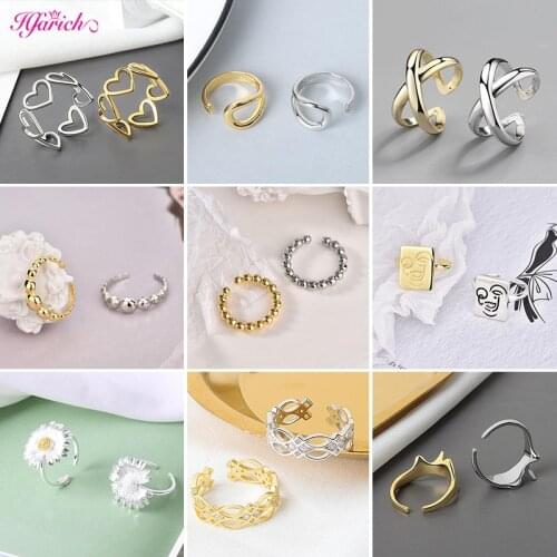 Gold Color Daisy X Opening Rings for Women Korean Simple Hollow Heart Smile Portrait Rings Fashion Jewelry Wedding Accessories