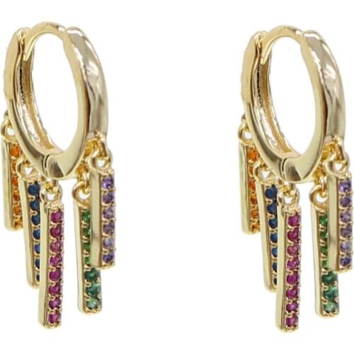 2021 Gold Color Multi Colorful Cz Spike Bar Charm Mini Circle Hoop Earrings Women Trendy Rainbow Fashion Wedding Party Jewelry