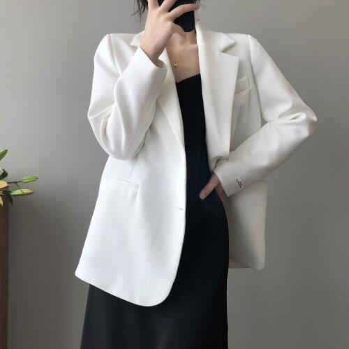 Korean Style Casual Women Blazer Coats 2021 Spring Autumn White Yellow Pink Chic Ladies Single-breasted Suit Jackets Solid