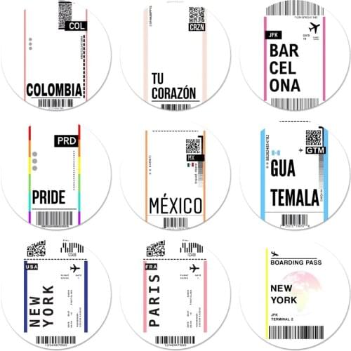 Fly Ticket Paris Tokyo Icons Pins Badge Decoration Brooches Metal Badges For Clothes Backpack Decoration 58mm