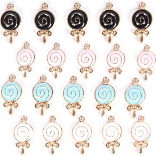 10Pcs/Lot Lovely Lollipop Charms Enamel Sweet Lollipop Candy Charms Alloy Metal Pendants DIY Jewelry Making Findings